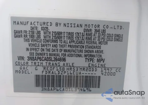 2025 Nissan Kicks Sv Fwd из США, поврежденный, VIN 3N8AP6CA0SL394696